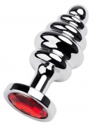 Анальный страз Metal by TOYFA, металл, серебристый, с кристаллом цвета рубин, 8 см - интим магазин Точка G