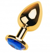 Анальная втулка со стразом, TOYFA Metal, золотистая, с кристаллом цвета сапфир - интим магазин Точка G
