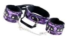 Кружевной набор TOYFA Marcus фиолетовый: ошейник и наручники - интим магазин Точка G