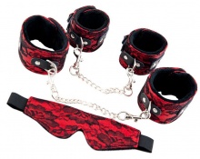 Кружевной набор TOYFA Marcus: красный наручники, оковы и маска - интим магазин Точка G