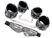 Кружевной набор TOYFA Marcus серебристый: наручники, оковы и маска - интим магазин Точка G