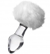 Анальная втулка Sexus Glass, Стекло, с белым хвостиком, 9,5 см, диаметр 4 см - интим магазин Точка G