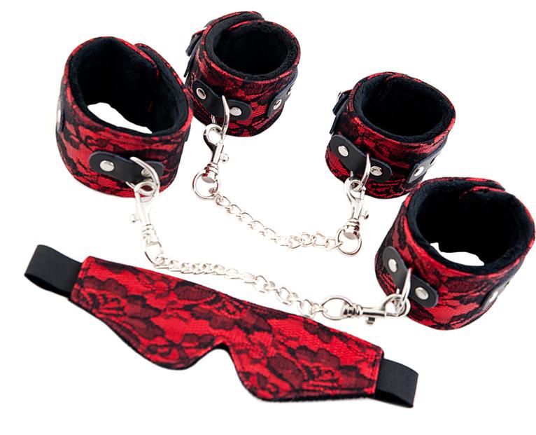 Кружевной набор TOYFA Marcus: красный наручники, оковы и маска