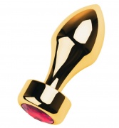 Анальная втулка со стразом, TOYFA Metal, золотистая, с кристаллом цвета рубин - интим магазин Точка G