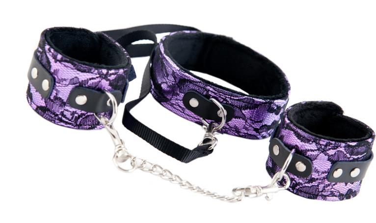 Кружевной набор TOYFA Marcus фиолетовый: ошейник и наручники